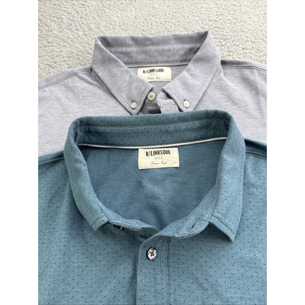 Linksoul Golf Polo Shirt Mens 2XL Blue Solid Textured Short Sleeve Lot of 2